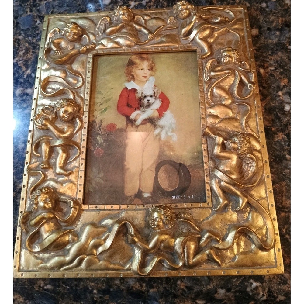 Vintage Gold Ornate Cherub‎ Resin Picture Frame 5" X 7" Angels
